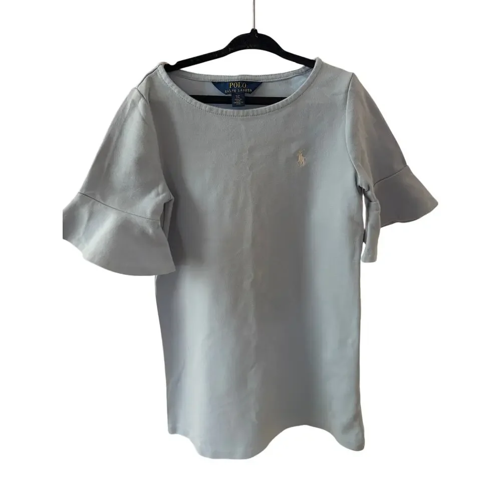 Polo Ralph Lauren Flutter Sleeve T-Shirt Dress Girls Size 7 Light Blue - Picture 1 of 5